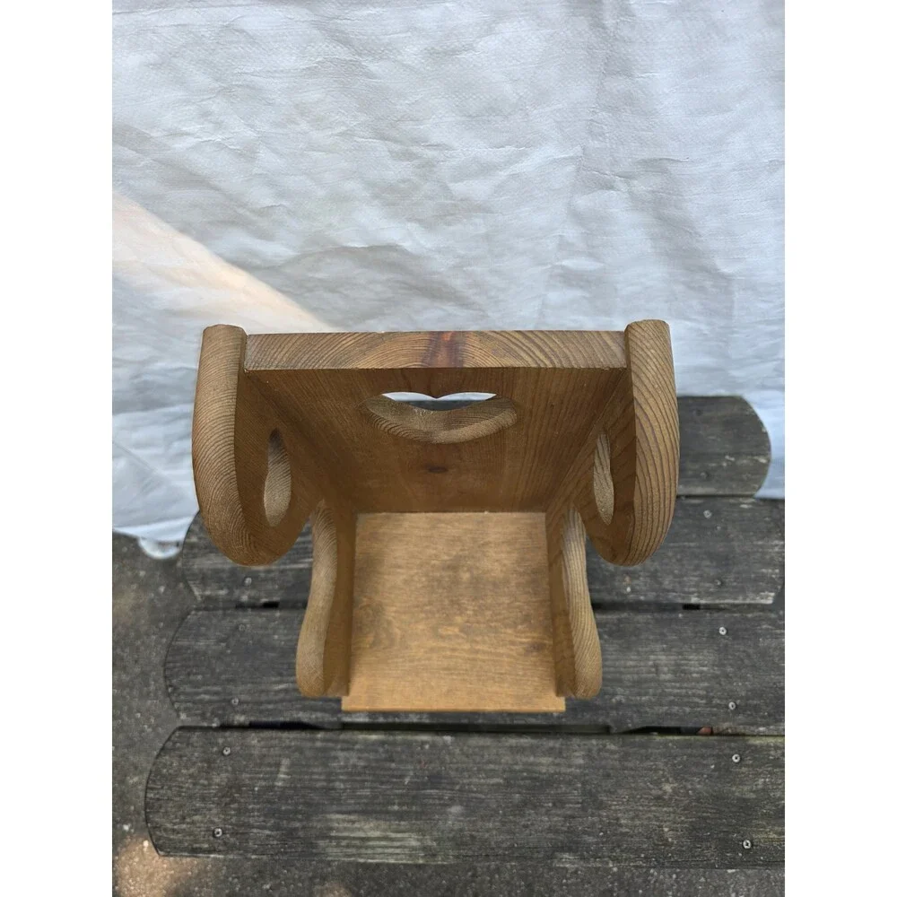 Vintage Rustic Wooden Doll Chair Display Bench Shelf Child Heart Cut Out